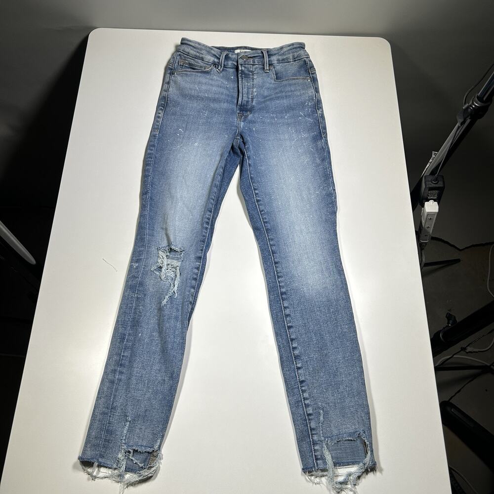 Good American Jeans Women’s 25x27.5 Good Legs Crop Step Raw Hems Paint Splatter